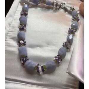 Ross-Simons Sterling Silver Blue Lace Agate Amethyst Peridot Beaded Necklace